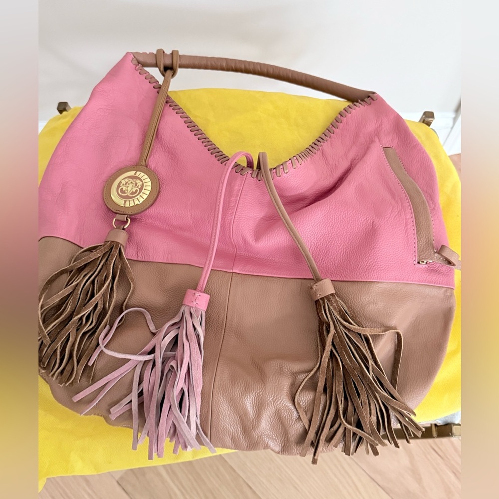 Sharif Pink and Tan Leather Hobo style bag - Picture 2 of 7